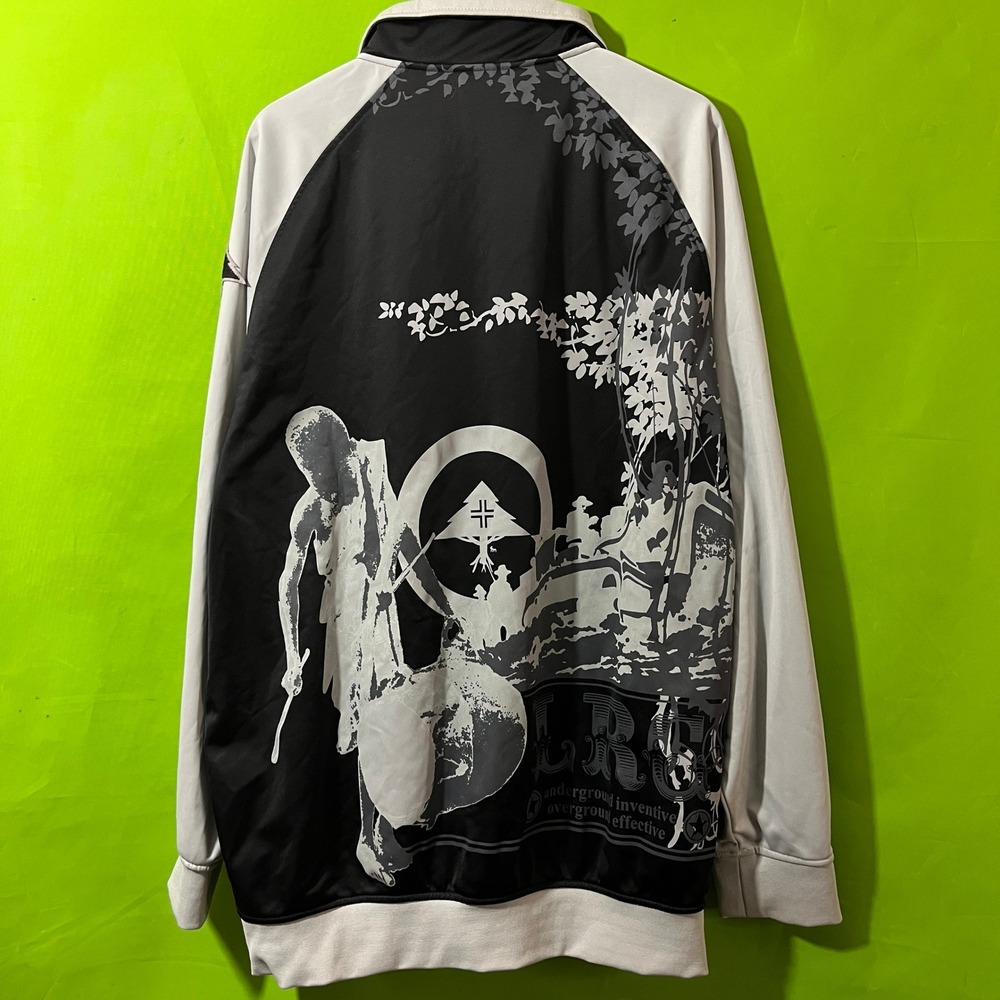 LRG Lifted Research Group Track Jacket Mens XL Black White Graphic Full Zip Y2K